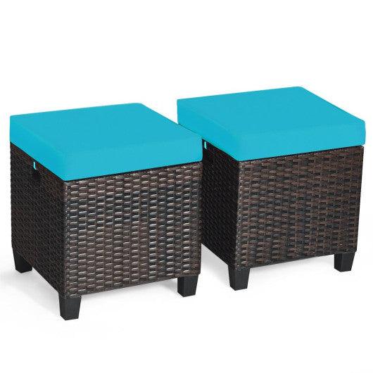 2PCS Patio Rattan Ottoman Cushioned Seat-Turquoise at Set Shop and Smile