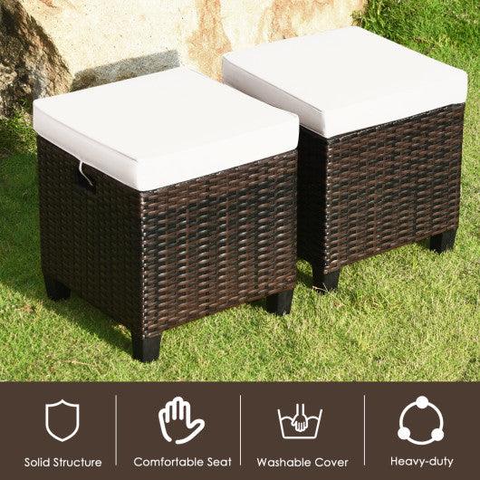2PCS Patio Rattan Ottoman Cushioned Seat-White at Set Shop and Smile
