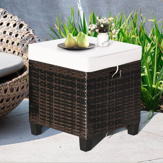 2PCS Patio Rattan Ottoman Cushioned Seat-White at Set Shop and Smile