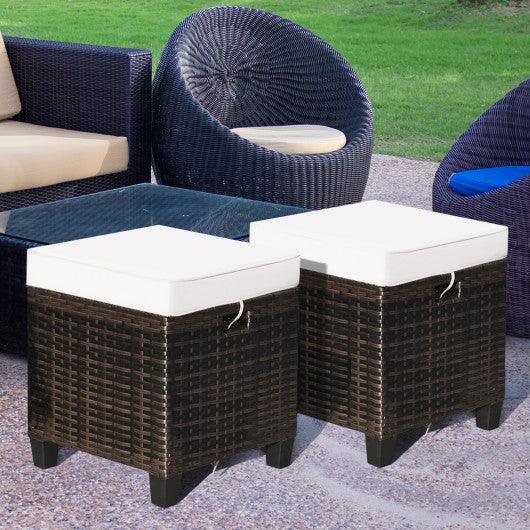 2PCS Patio Rattan Ottoman Cushioned Seat-White at Set Shop and Smile