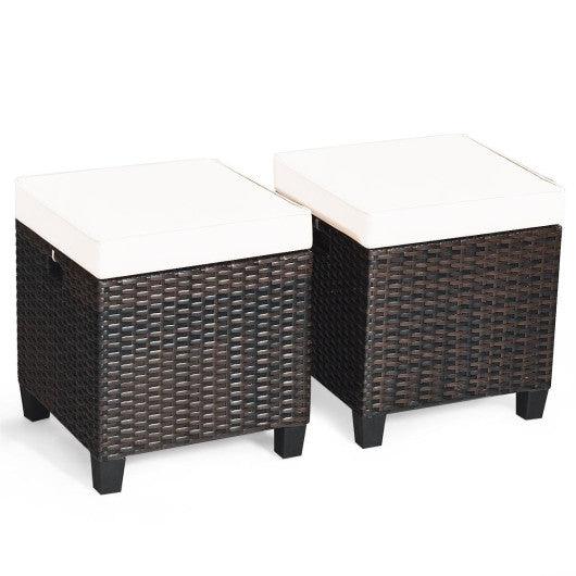 2PCS Patio Rattan Ottoman Cushioned Seat-White at Set Shop and Smile