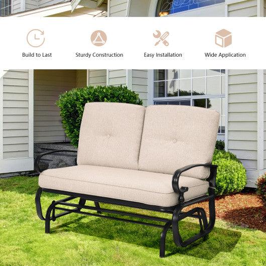 2 Seats Outdoor Swing Glider Chair with Comfortable Cushions-Beige at Set Shop and Smile