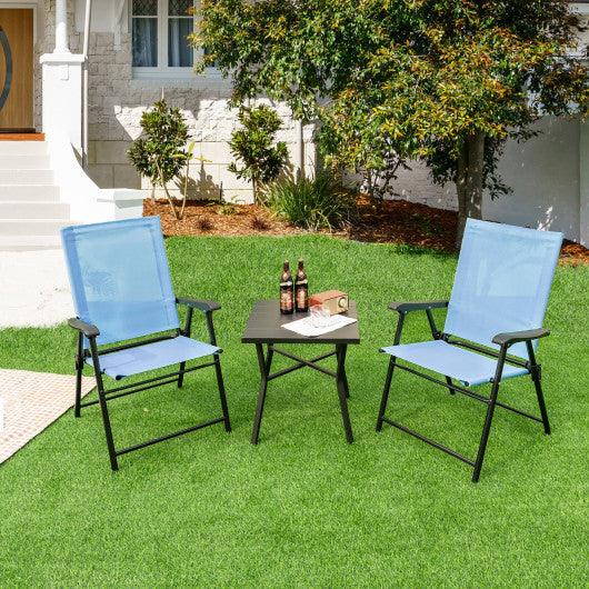 2 Set of Patio Dining Chair with Armrests and Metal Frame-Blue at Set Shop and Smile