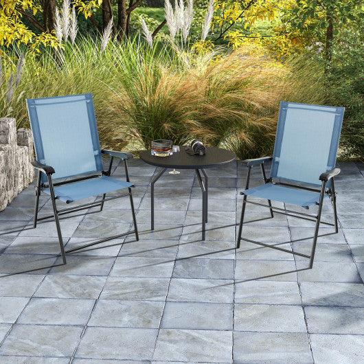 2 Set of Patio Dining Chair with Armrests and Metal Frame-Blue at Set Shop and Smile