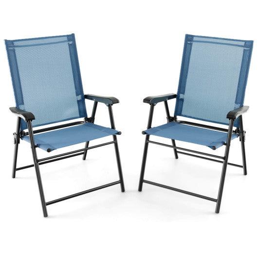 2 Set of Patio Dining Chair with Armrests and Metal Frame-Blue at Set Shop and Smile