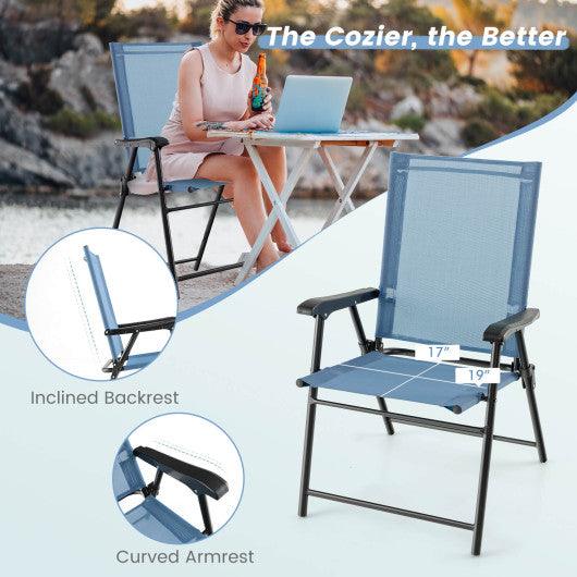 2 Set of Patio Dining Chair with Armrests and Metal Frame-Blue at Set Shop and Smile