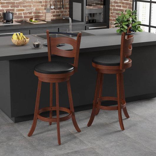 2 Pieces 24/29 inch Swivel Bar Stools with Curved Backrest and Seat Cushions-29 inches at Set Shop and Smile