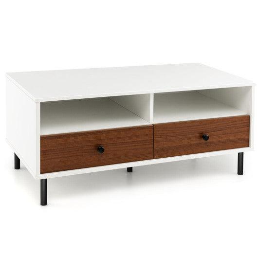 2 Tier 40 Inch Length Modern Rectangle Coffee Table with Storage Shelf and Drawers-White at Set Shop and Smile