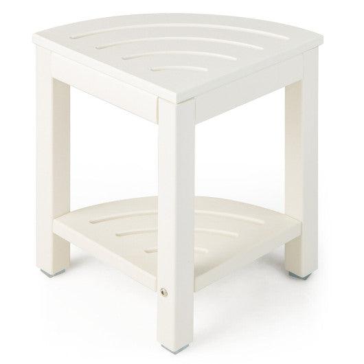 Corner Shower Bench Stool with Storage Shelf for Shaving Legs-White at Set Shop and Smile