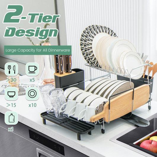 2-Tier Detachable Dish Rack with Drainboard and 360° Swivel Spout at Set Shop and Smile