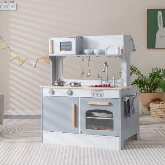 Double Sided Kids Pretend Kitchen Playset with 2-Seat Cafe-Gray at Set Shop and Smile