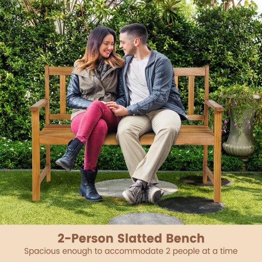 2-Person Outdoor Acacia Wood Bench with Backrest at Set Shop and Smile