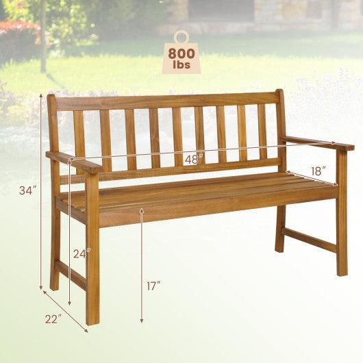 2-Person Outdoor Acacia Wood Bench with Backrest at Set Shop and Smile