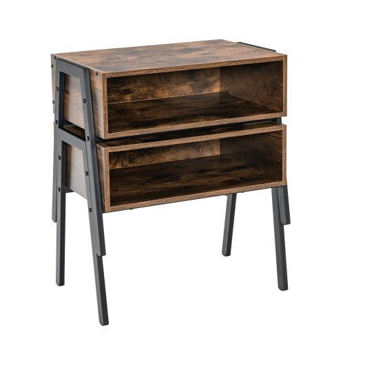 2 Pieces Stackable Night Stand Bedside End Table Set at Set Shop and Smile