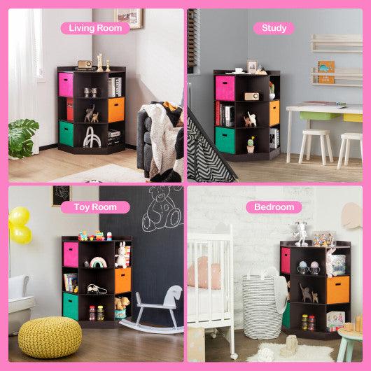 3-Tier Kids Storage Shelf Corner Cabinet with 3 Baskets-Brown at Set Shop and Smile