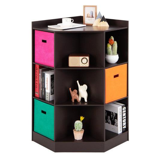 3-Tier Kids Storage Shelf Corner Cabinet with 3 Baskets-Brown at Set Shop and Smile