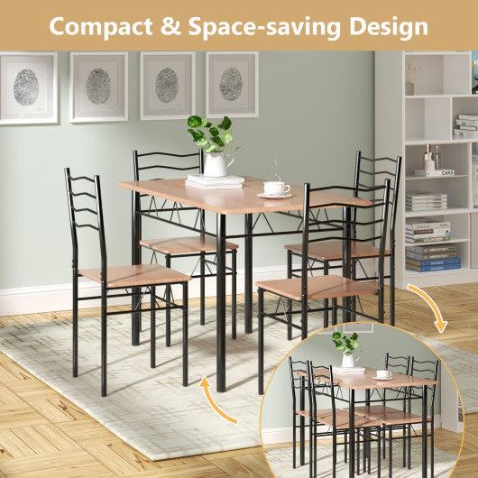 5 Pieces Wood Metal Dining Table Set with 4 Chairs-Natural at Set Shop and Smile