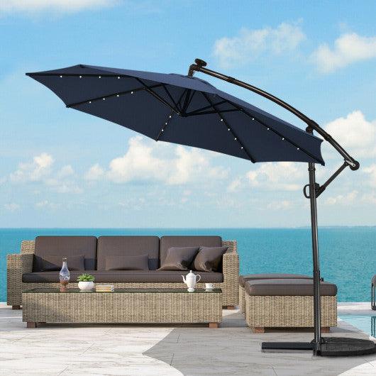 10 ft 360° Rotation Solar Powered LED Patio Offset Umbrella without Weight Base-Navy at Set Shop and Smile