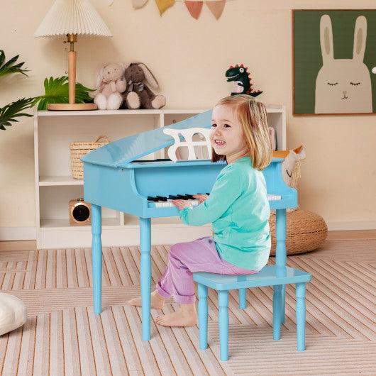 30-Key Wood Toy Kids Grand Piano with Bench and Music Rack-Blue at Set Shop and Smile