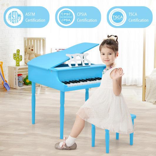 30-Key Wood Toy Kids Grand Piano with Bench and Music Rack-Blue at Set Shop and Smile