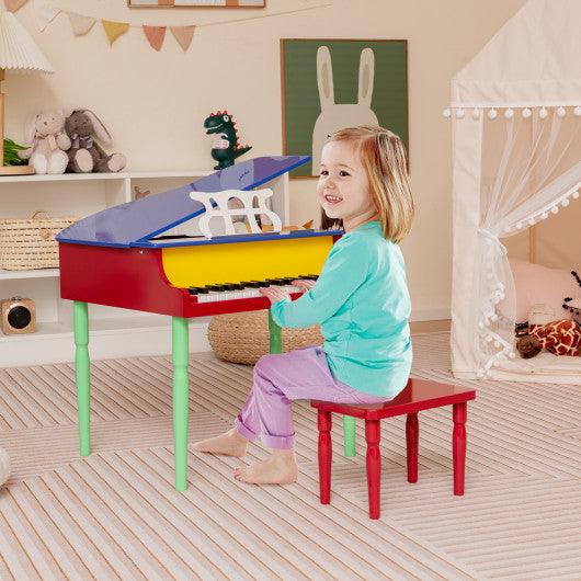 30-Key Wood Toy Kids Grand Piano with Bench and Music Rack-Multicolor at Set Shop and Smile