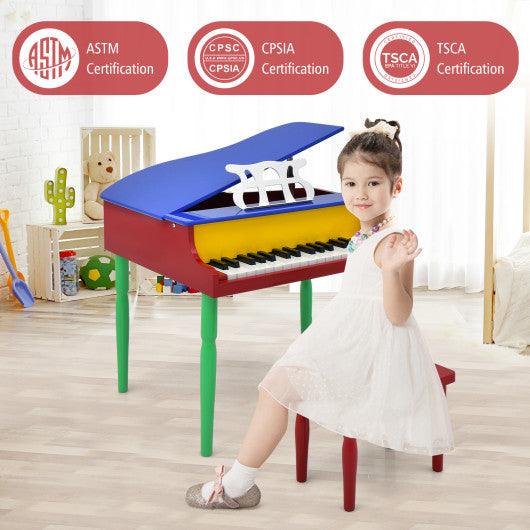 30-Key Wood Toy Kids Grand Piano with Bench and Music Rack-Multicolor at Set Shop and Smile