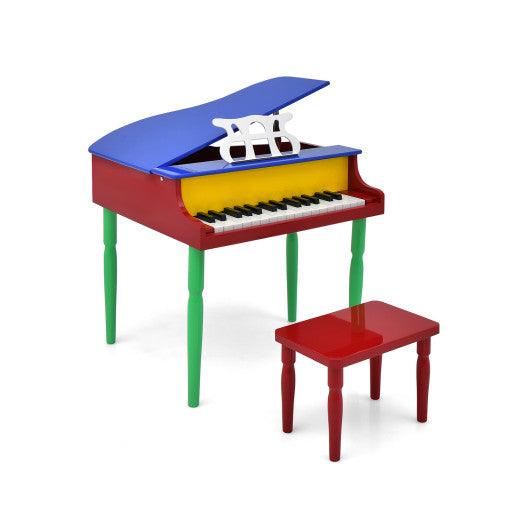 30-Key Wood Toy Kids Grand Piano with Bench and Music Rack-Multicolor at Set Shop and Smile