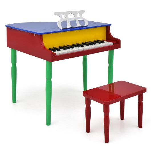30-Key Wood Toy Kids Grand Piano with Bench and Music Rack-Multicolor at Set Shop and Smile