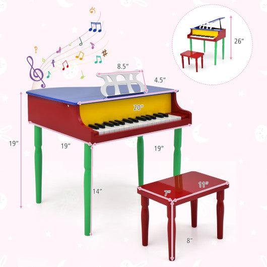30-Key Wood Toy Kids Grand Piano with Bench and Music Rack-Multicolor at Set Shop and Smile
