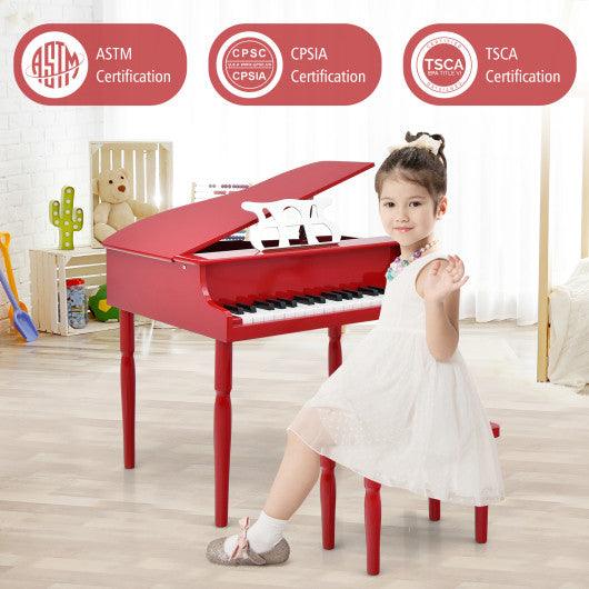 30-Key Wood Toy Kids Grand Piano with Bench and Music Rack-Red at Set Shop and Smile