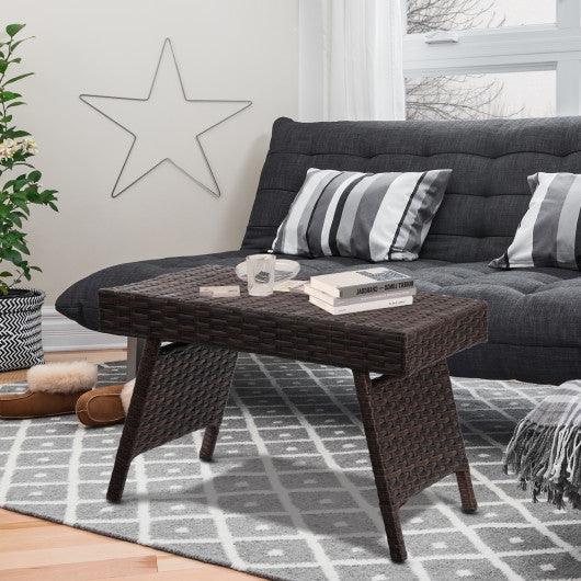 Folding PE Rattan Side Coffee Table Patio Garden Furniture-Brown at Set Shop and Smile