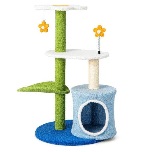 34.5 Inch 4-Tier Cute Cat Tree with Jingling Balls and Condo-Blue at Set Shop and Smile