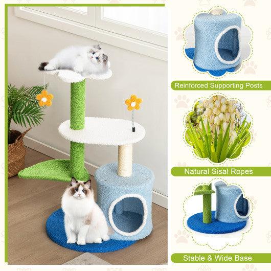 34.5 Inch 4-Tier Cute Cat Tree with Jingling Balls and Condo-Blue at Set Shop and Smile