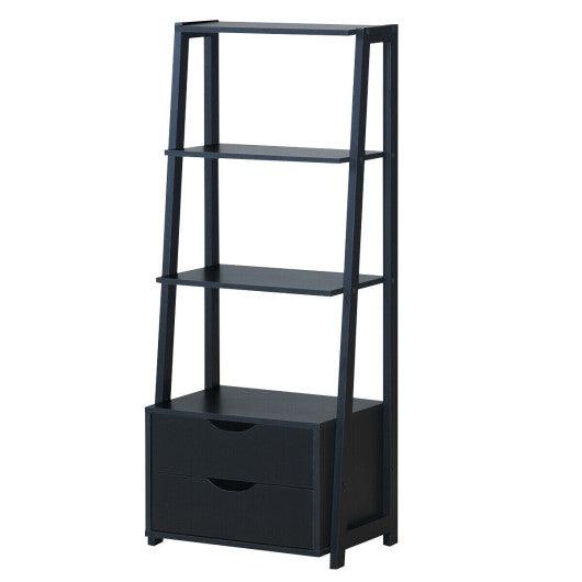 4-Tier Ladder Bookshelf Storage Display with 2 Drawers at Set Shop and Smile