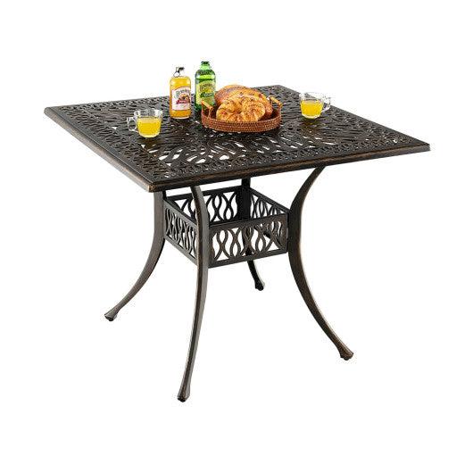 35.4 Inch Aluminum Patio Square Dining Table with Umbrella Hole-Bronze at Set Shop and Smile