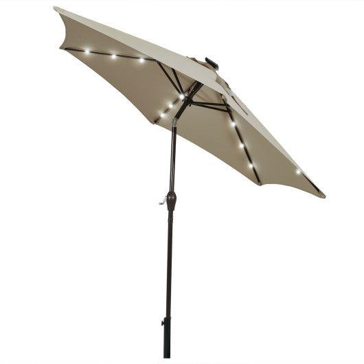 9 Feet Solar LED Lighted Patio Market Umbrella Tilt Adjustment Crank Lift-Tan at Set Shop and Smile