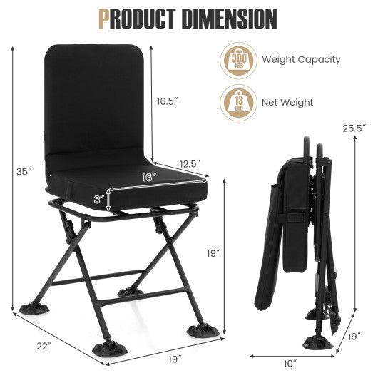 Swivel Folding Chair with Backrest and Padded Cushion-Black at Set Shop and Smile