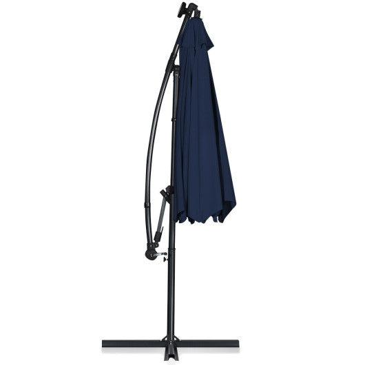 10 ft 360° Rotation Solar Powered LED Patio Offset Umbrella without Weight Base-Navy at Set Shop and Smile