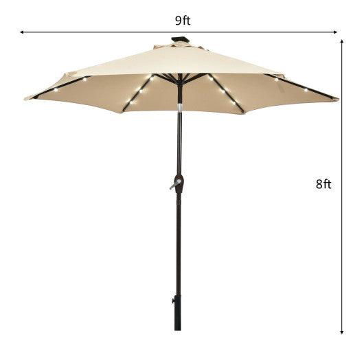 9 Feet Solar LED Lighted Patio Market Umbrella Tilt Adjustment Crank Lift-Beige at Set Shop and Smile