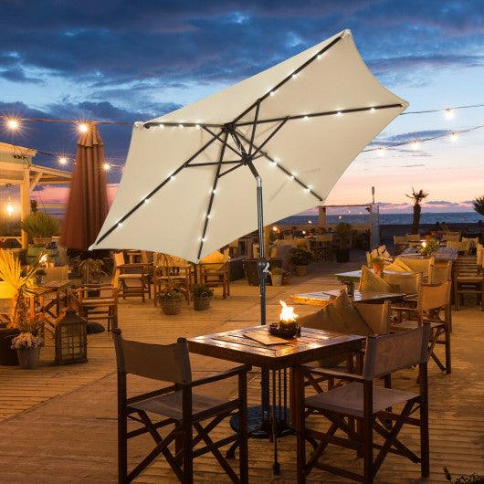 9 Feet Solar LED Lighted Patio Market Umbrella Tilt Adjustment Crank Lift-Beige at Set Shop and Smile