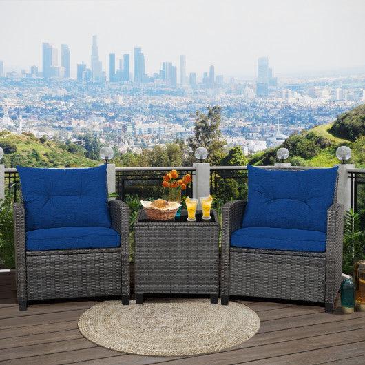 3 Pieces Outdoor Wicker Conversation Set with Tempered Glass Tabletop-Navy at Set Shop and Smile