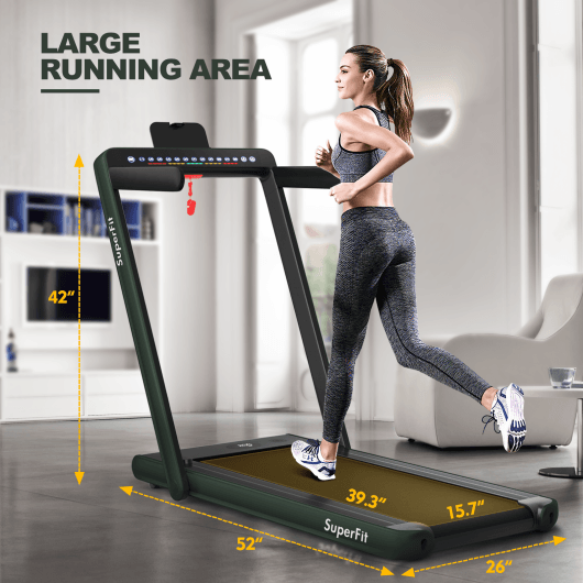 2-in-1 Electric Motorized Health and Fitness Folding Treadmill with Dual Display and Speaker-Green at Set Shop and Smile