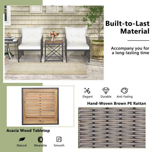 3 Pieces Patio Rattan Furniture Set with Acacia Wood Tabletop-White at Set Shop and Smile