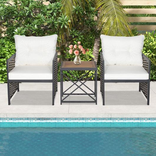 3 Pieces Patio Rattan Furniture Set with Acacia Wood Tabletop-White at Set Shop and Smile