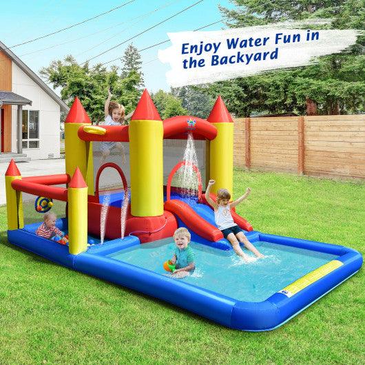 Inflatable Water Slide Castle Kids Bounce House with 480W Blower at Set Shop and Smile