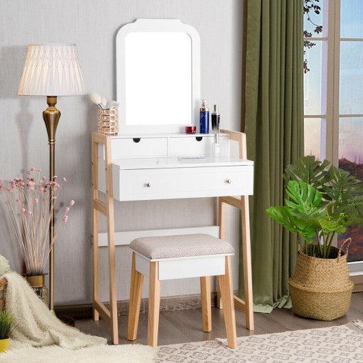 Vanity Table Set with Cushioned Stool and Large Mirror at Set Shop and Smile