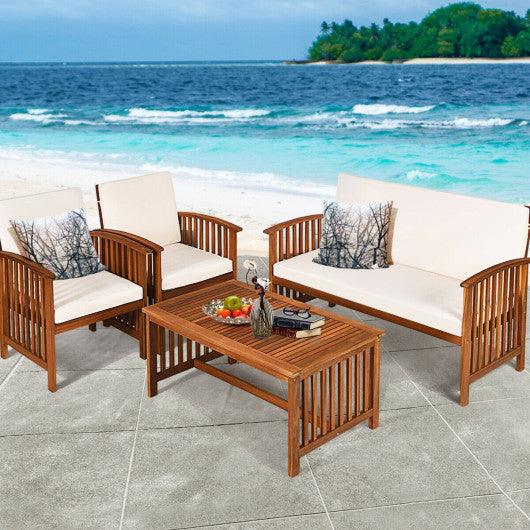 4 Pieces Patio Solid Wood Furniture Set-Beige at Set Shop and Smile