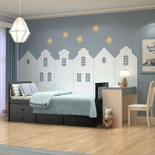 Twin Captain’s Bed with Trundle and 3 Storage Drawers-Dark Brown at Set Shop and Smile