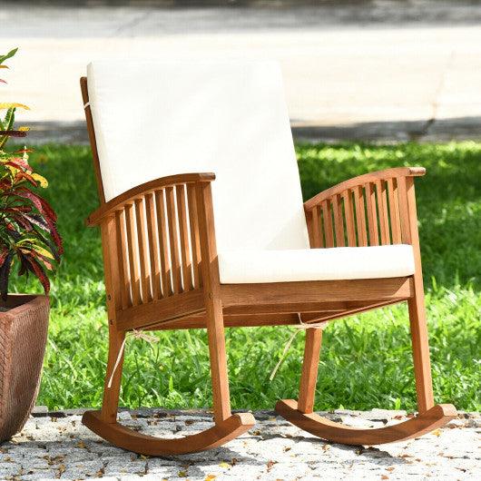Outdoor Acacia Wood Rocking Chair with Detachable Washable Cushions at Set Shop and Smile