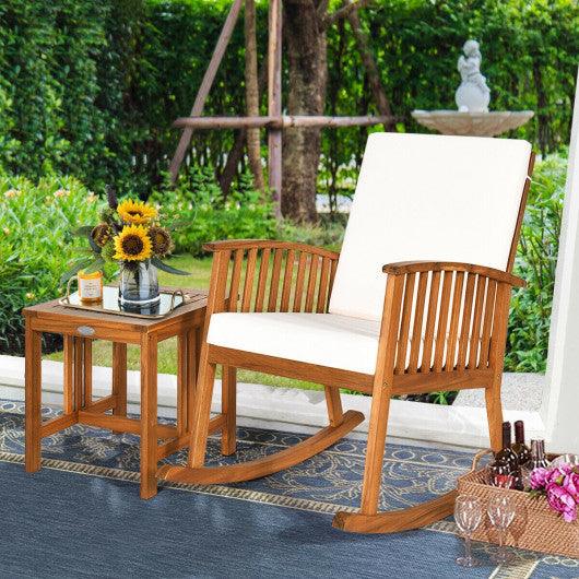 2 Pieces Acacia Wood Patio Rocking Chair Table Set at Set Shop and Smile